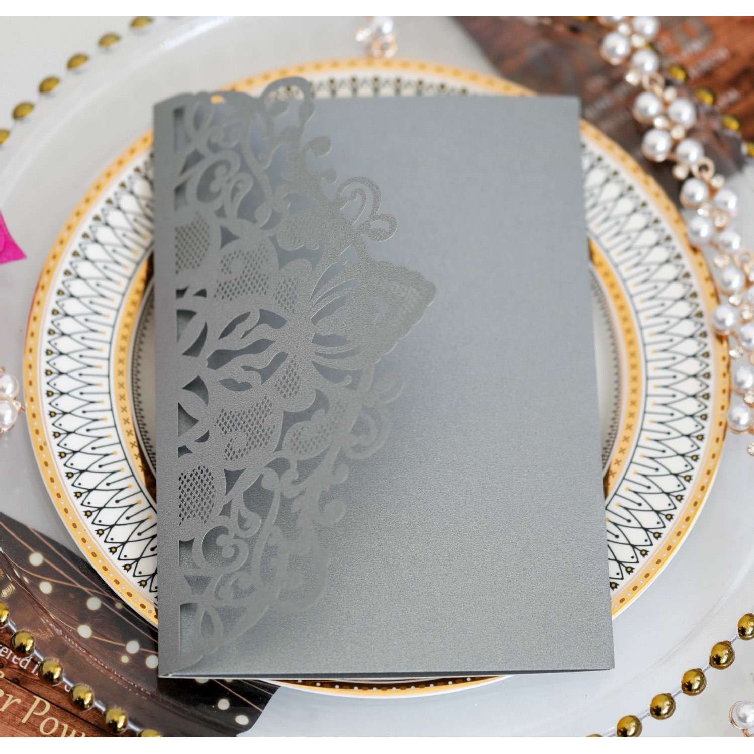 3D Wedding Invitation Card Laser-hollowed Design Silvery